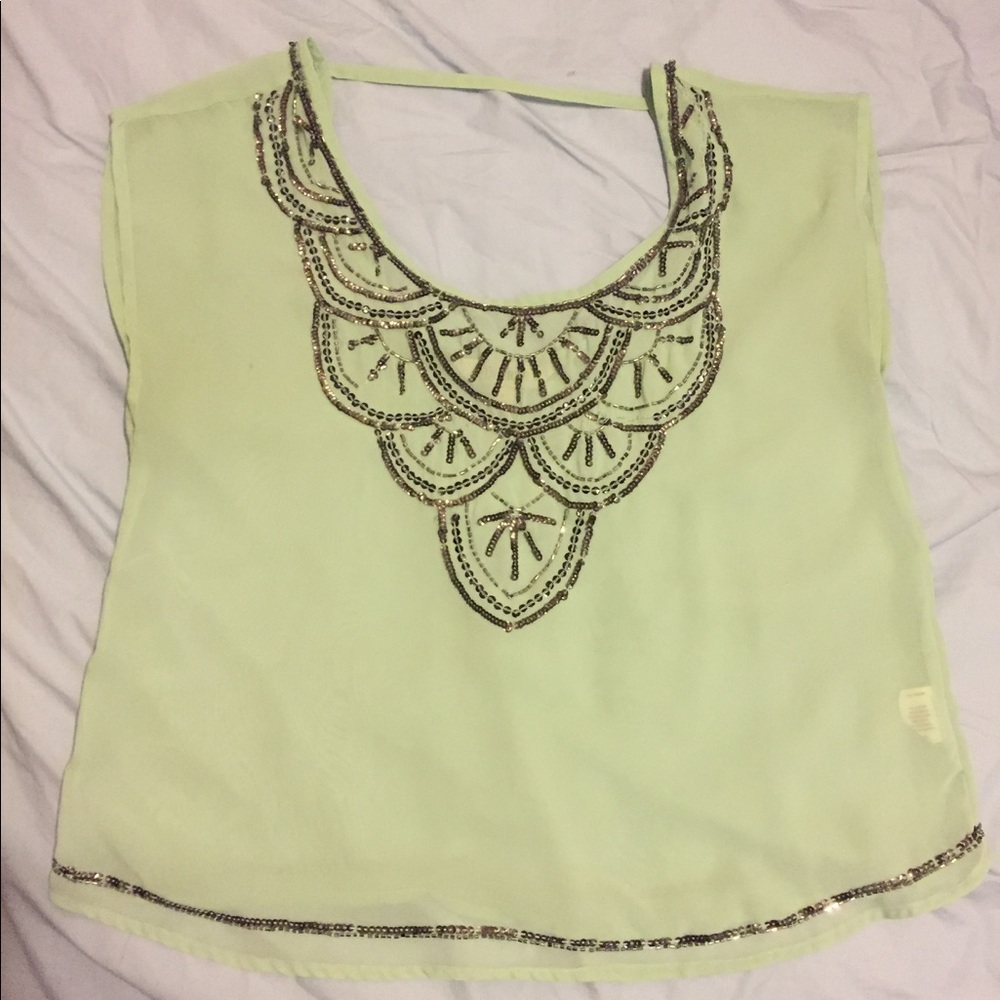 Sea foam green top with sequins